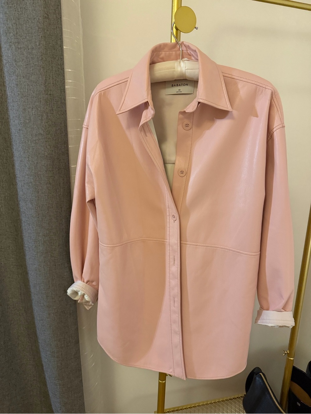 Babaton Blush Pink Faux Leather Overshirt